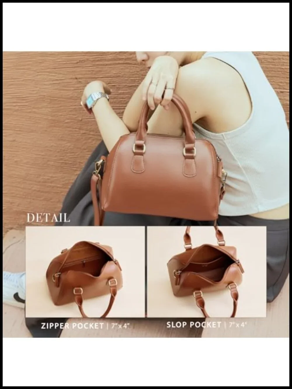 Vegan Leather Boston Bag Vintage Top Handle Satchel Purse Retro Handbag Women